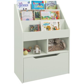 HOMCOM Kids Bookcase Multi-Shelf Rack Organizer with Storage Drawer for Books, Playroom, Pale Green W2225P217325