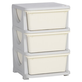 Qaba 3 Tier Kids Storage Unit, 3 Drawer Chest Toy Organizer Plastic Bins for Kids Bedroom Nursery Kindergarten Living Room for Boys Girls Toddlers, Cream White W2225P217331