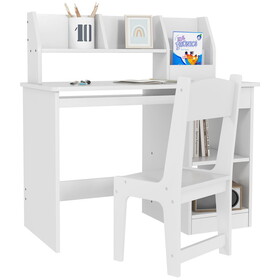 Qaba Kids Desk and Chair Set with Storage, Study Desk with Chair for Children 5-8 Years Old, Gray W2225P217332