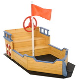 Outsunny Wooden Kids Pirate Sandbox, Outdoor Sandboat with Bench Seats, Storage, Non-Woven Fabric Cloth for Backyard, Lawn W2225P217337