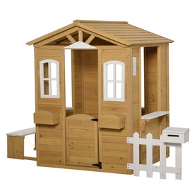 Outsunny Outdoor Playhouse for kids Wooden Cottage with Working Doors Windows & Mailbox, Pretend Play House for Age 3-6 Years W2225P217338