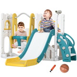 Qaba 6 in 1 Toddler Slide and Swing Set, Baby Slide for Age 1-3 Years with Basketball Hoop, Climber, Storage Space, Telescope, Indoor Playground, Yellow W2225P217349