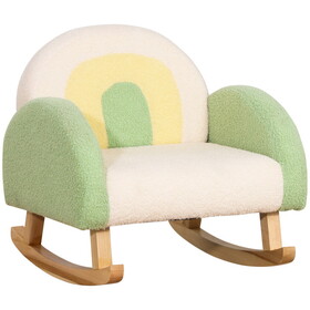 Qaba Kids Sofa, Rocking Toddler Sofa Chair with Solid Wooden Frame, Faux Lamb Fleece Fabric, Kids Arm Chair for Nursery or Playroom, Ages 18-36 months, Green W2225P217361