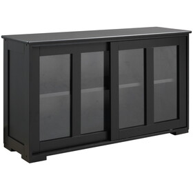 HOMCOM Sideboard Buffet Cabinet, Stackable Credenza, Coffee Bar Cabinet with Sliding Glass Door and Adjustable Shelf, Black W2225P217368