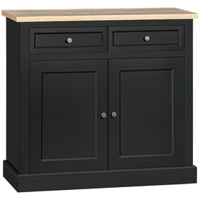 HOMCOM Sideboard Buffet Cabinet, Kitchen Cabinet, Coffee Bar Cabinet with 2 Drawers and Double Door Cupboard for Living Room, Entryway, Black W2225P217371