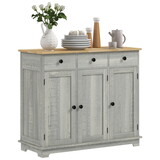 HOMCOM Sideboard with Solid Wood Countertop, Modern Kitchen Storage Cabinet, Coffee Bar Cabinet with 3 Drawers, Doors and Adjustable Shelf, Distressed Light Gray W2225P217372