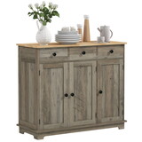 HOMCOM Sideboard with Solid Wood Countertop, Modern Kitchen Storage Cabinet, Coffee Bar Cabinet with 3 Drawers, Doors and Adjustable Shelf, Distressed Gray W2225P217373