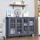 HOMCOM Sideboard, Buffet Cabinet with 4 Tempered Glass Doors, Stripe Pattern and Adjustable Storage Shelf, Credenza, Gray W2225P217376