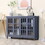 HOMCOM Sideboard, Buffet Cabinet with 4 Tempered Glass Doors, Stripe Pattern and Adjustable Storage Shelf, Credenza, Gray W2225P217376