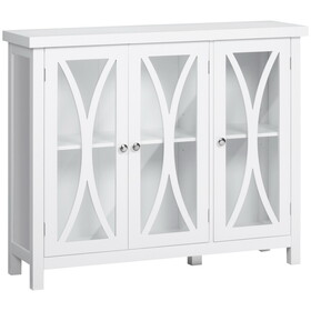 HOMCOM Sideboard, Buffet Cabinet with 3 Tempered Glass Doors, Arc Pattern and Adjustable Storage Shelf, Credenza, White W2225P217377