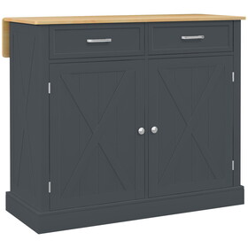 HOMCOM Rolling Kitchen Island with Drop Leaf Wood Breakfast Bar, Farmhouse Kitchen Cart with 2 Drawers, Adjustable Shelves for Dining Room, Dark Gray W2225P217379