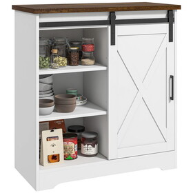 HOMCOM Farmhouse Coffee Bar Cabinet, 33" Buffet Sideboard with Sliding Barn Door and Adjustable Shelf, Kitchen Buffet Cabinet, White W2225P217400