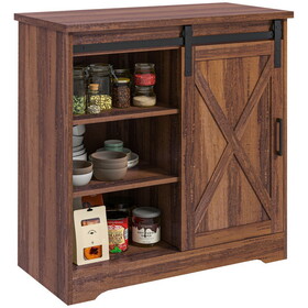 HOMCOM Farmhouse Coffee Bar Cabinet, 33" Buffet Sideboard with Sliding Barn Door and Adjustable Shelf, Kitchen Buffet Cabinet, Brown W2225P217401