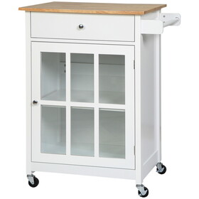 HOMCOM 27" Rolling Kitchen Island Cart with Drawer and Glass Door Cabinet, Kitchen Trolley with Adjustable Shelf and Towel Rack, White W2225P217402