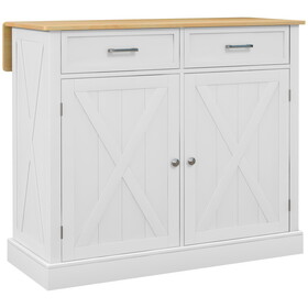 HOMCOM Rolling Kitchen Island with Drop Leaf Wood Breakfast Bar, Farmhouse Kitchen Cart with 2 Drawers, Adjustable Shelves for Dining Room, White W2225P217403