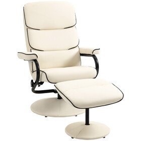 HOMCOM Recliner Chair with Ottoman, PU Leather Swivel High Back Armchair w/ Footrest, 135&#176; Adjustable Backrest and Thick Foam Padding, Cream White W2225P217428