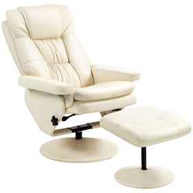 HOMCOM Swivel Recliner with Ottoman, PU Leather Reclining Chair with Ottoman, Upholstered Recliner and Footrest with Wrapped Base for Living Room, Bedroom and Home Office, Cream White W2225P217429