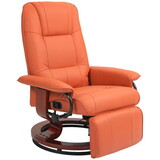 HOMCOM Faux Leather Manual Recliner, Adjustable Swivel Lounge Chair with Footrest, Armrest and Wrapped Wood Base for Living Room, Orange W2225P217430