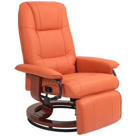 HOMCOM Faux Leather Manual Recliner, Adjustable Swivel Lounge Chair with Footrest, Armrest and Wrapped Wood Base for Living Room, Orange W2225P217430