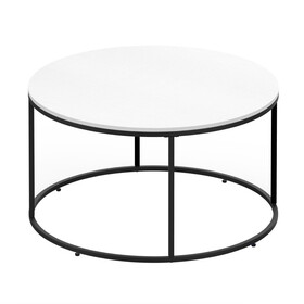 HOMCOM Round Coffee Table, 32 in Modern Center Table with Black Metal Frame, Coffee Tables for Living Room, White W2225P217443