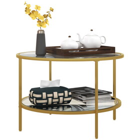 HOMCOM Side Table with Storage, 26" Round End Table, 2-Tier Tempered Glass Coffee Table with Steel Frame for Living Room, Gold W2225P217456