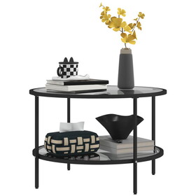 HOMCOM Side Table with Storage, 26" Round End Table, 2-Tier Tempered Glass Coffee Table with Steel Frame for Living Room, Black W2225P217457