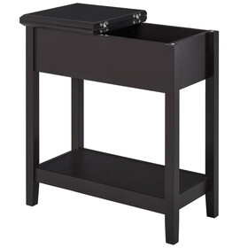 HOMCOM End Table, Narrow Side Table with Flip Top, Storage Cabinet, Bottom Shelf for Living Room, Dark Coffee W2225P217459