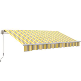 Outsunny 12' x 10' Retractable Awning Patio Awnings Sun Shade Shelter with Manual Crank Handle, 280g/m&#178; UV & Water-Resistant Fabric and Aluminum Frame for Deck, Balcony, Yard, Yellow and Gray