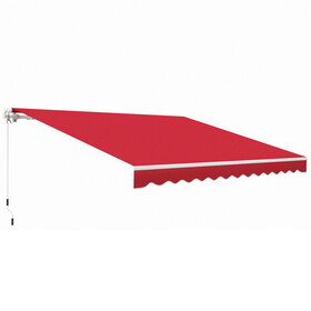 Outsunny 12' x 10' Retractable Awning Patio Awnings Sun Shade Shelter with Manual Crank Handle, 280g/m&#178; UV & Water-Resistant Fabric and Aluminum Frame for Deck, Balcony, Yard, Wine Red