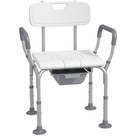 HOMCOM 3-in-1 Shower Chair with Back and Arms, Height Adjustable Bedside Commode, Raised Toilet Seat with Non-Slip Rubber Foot Pad for Seniors, Disabled, White W2225P217468