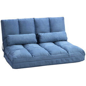 HOMCOM Convertible Floor Sofa Chair, Folding Couch Bed, Guest Chaise Lounge with 2 Pillows, Adjustable Backrest and Headrest, 40.25" L, Blue W2225P217473