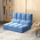 HOMCOM Convertible Floor Sofa Chair, Folding Couch Bed, Guest Chaise Lounge with 2 Pillows, Adjustable Backrest and Headrest, 40.25" L, Blue W2225P217473