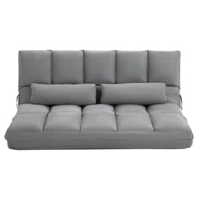 HOMCOM Convertible Floor Sofa Chair, Folding Couch Bed, Guest Chaise Lounge with 2 Pillows, Adjustable Backrest and Headrest, 51.25" L, Light Gray W2225P217474