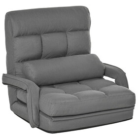 HOMCOM Convertible Floor Sofa Bed, Recliner Armchair Upholstered Sleeper Chair with Pillow for Living Room Bedroom Lounge, Grey W2225P217477