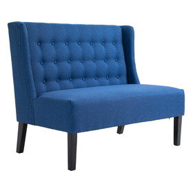 HOMCOM Wingback Double Sofa Linen Fabric Upholstery Button Tufted Loveseat Armless Couch Modern Contemporary Living Room Settee with Wood Legs, Blue W2225P217479