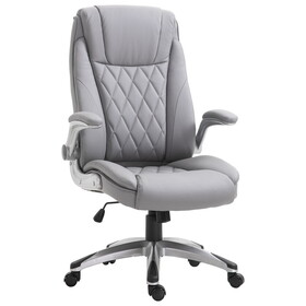 Vinsetto High Back 360&#176; Swivel Ergonomic Home Office Chair with Flip Up Arms, Faux Leather Computer Desk Rocking Chair, Grey W2225P217483