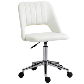 Vinsetto Modern Mid Back Office Chair with Velvet Fabric, Swivel Computer Armless Desk Chair with Hollow Back Design for Home Office, Cream White W2225P217489