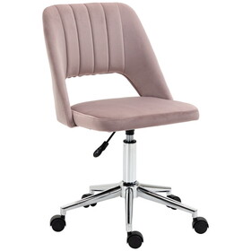 Vinsetto Modern Mid Back Office Chair with Velvet Fabric, Swivel Computer Armless Desk Chair with Hollow Back Design for Home Office, Pink W2225P217490