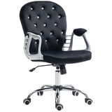 Vinsetto Velvet Home Office Chair, Button Tufted Desk Chair with Padded Armrests, Adjustable Height and Swivel Wheels, Black W2225P217495