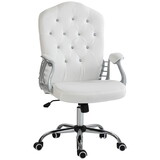 Vinsetto Home Office Chair, Velvet Computer Chair, Button Tufted Desk Chair with Swivel Wheels, Adjustable Height, and Tilt Function, White W2225P217516