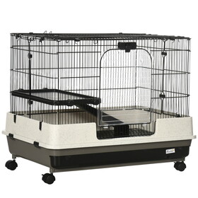 PawHut 26" Small Animal Cage with Wheels, 2-Level Portable Bunny Cage, Chinchilla Ferret Cage with Removable Tray, Platform and Ramp W2225P217531