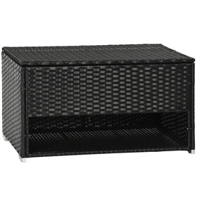 Outsunny Outdoor Deck Box & Shoe Storage, PE Rattan Wicker Towel Rack with Liner for Indoor, Outdoor, Patio Furniture Cushions, Pool, Toys, Garden Tools, Black W2225P217538