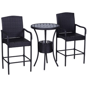 Outsunny Rattan Wicker Bar Set for 3 PCS with Ice Buckets, Patio Furniture with 1 Bar Table and 2 Bar Stools for Poolside, Backyard, Porches W2225P217540