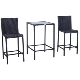 Outsunny 3pcs Rattan Bar Set with Glass Top Table, 2 Bar Stools for Outdoor, Patio, Garden, Poolside, Backyard W2225P217543