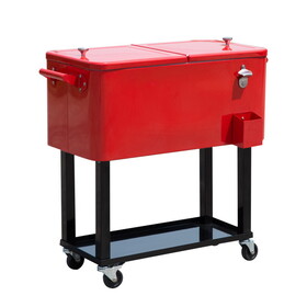 Outsunny 80 QT Rolling Cooling Bins Ice Chest on Wheels Outdoor Stand Up Drink Cooler Cart for Party, Red W2225P217545