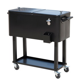 Outsunny 80 QT Rolling Cooling Bins Ice Chest on Wheels Outdoor Stand Up Drink Cooler Cart for Party, Black W2225P217546