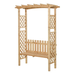 Outsunny Wooden Garden Arbor for Climbing Plants with Garden Bench, Garden Arch to Grow Grapes & Vines, Patio Decor & 2-Person Outdoor Wood Decorative Seating, Natural W2225P217549