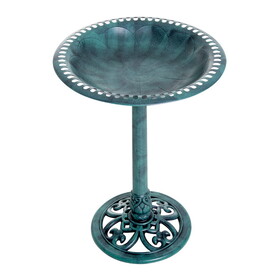 Outsunny 28" Bird Bath Outdoor Resin Decor with Fleur De Lis Pattern, Time-Worn Finish W2225P217552