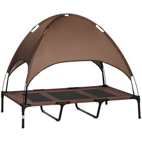 PawHut Elevated Dog Bed with Removable Canopy, Outdoor Dog Cot with UV Protection Canopy Shade, 48 inch Large Pet Bed for Camping, Coffee W2225P217559