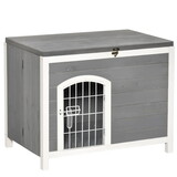 PawHut Foldable Wooden Dog House Raised Puppy Cage Kennel Cat Shelter for Indoor & Outdoor w/ Lockable Door Openable Roof Removable Bottom for Small and Medium Pets Grey W2225P217561